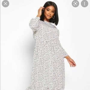 NWT Boohoo Plus Polka Dot Ruffle Hem Midi Dress Size 18